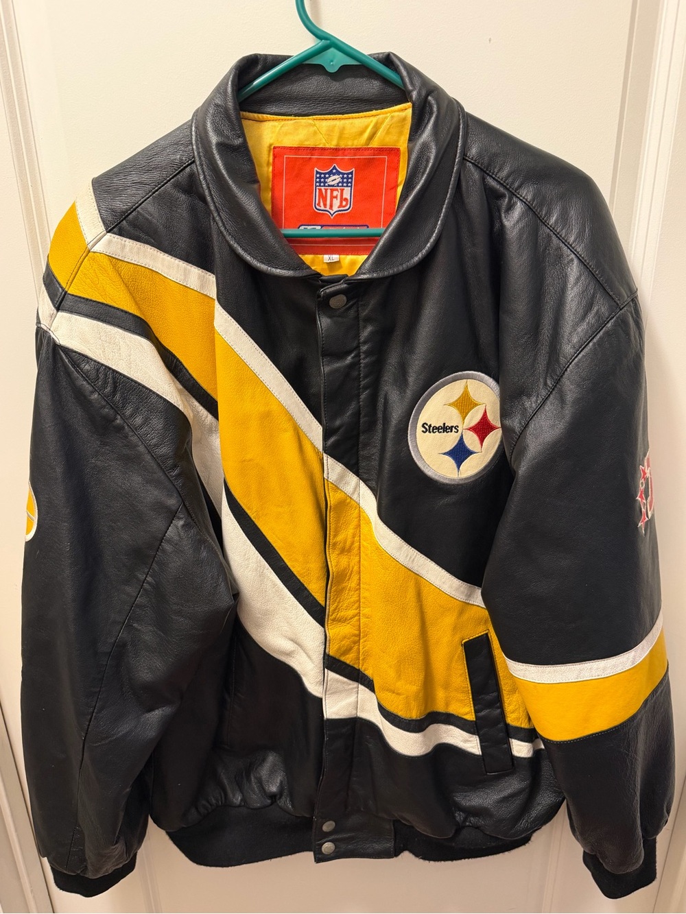 Reebok Pittsburgh Steelers leather varsity jacket sz XL designed Jeff Hamilton